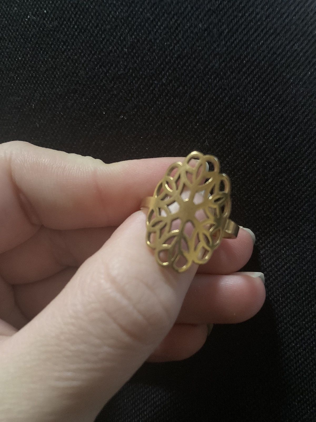 Jewelry 18 karat gold plated stainless steel intricate ring Size ONE SIZE - 2 Thumbnail