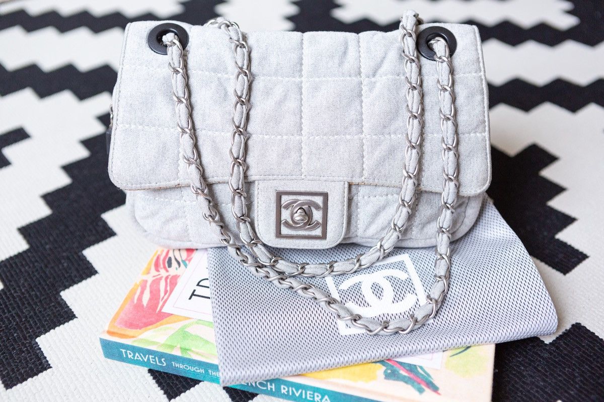 Vintage Chanel Sport 04 Jersey Flap Shoulder Bag Purse Surf in Grey, Women's