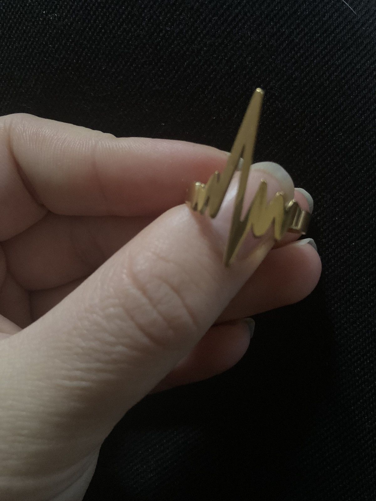 Jewelry 18 karat gold plated stainless steel heart beat ring Size ONE SIZE - 2 Thumbnail