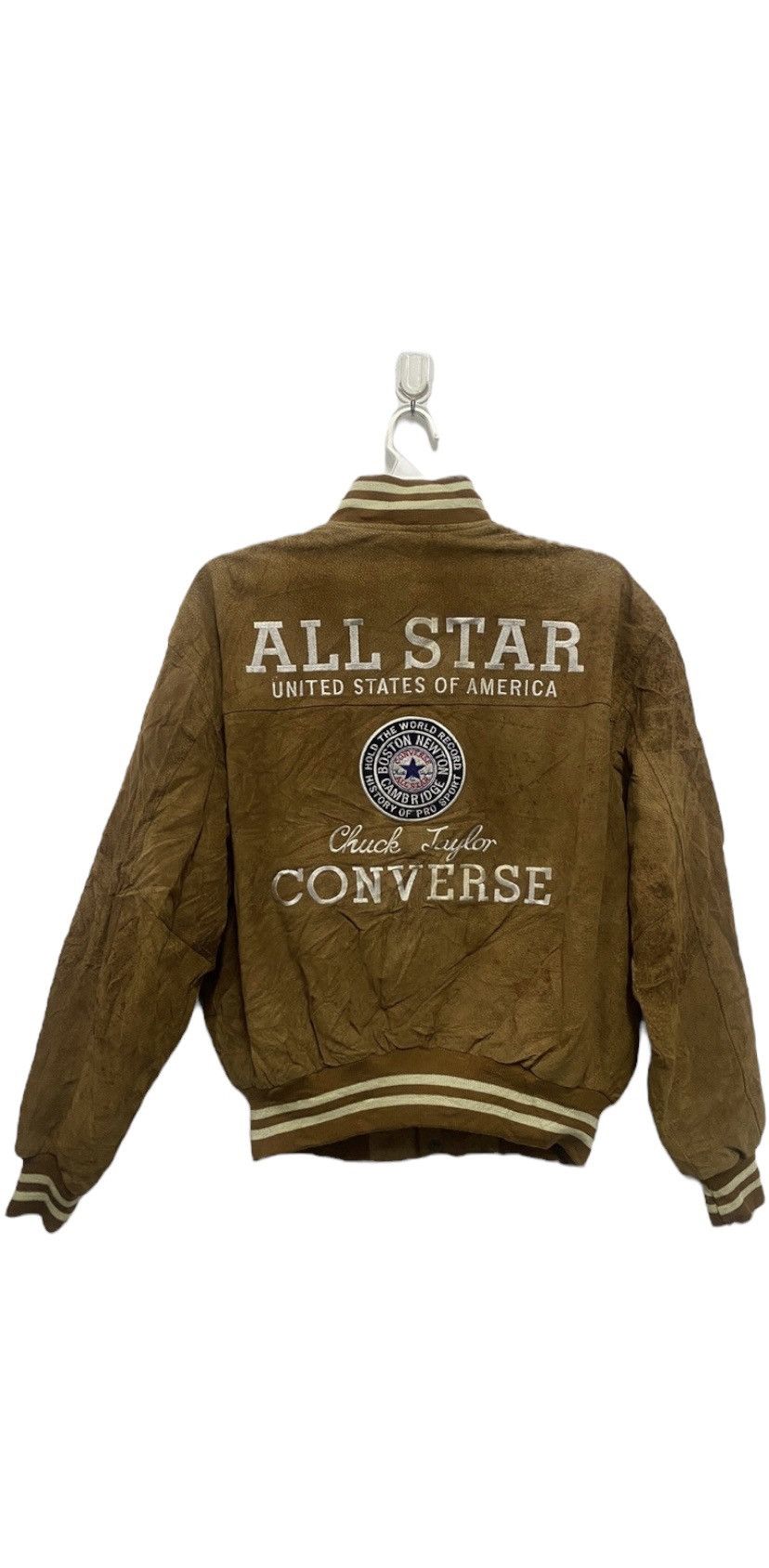 image of VTG Distress Converse Bomber Leather Jacket in Brown, Men's (Size Large)