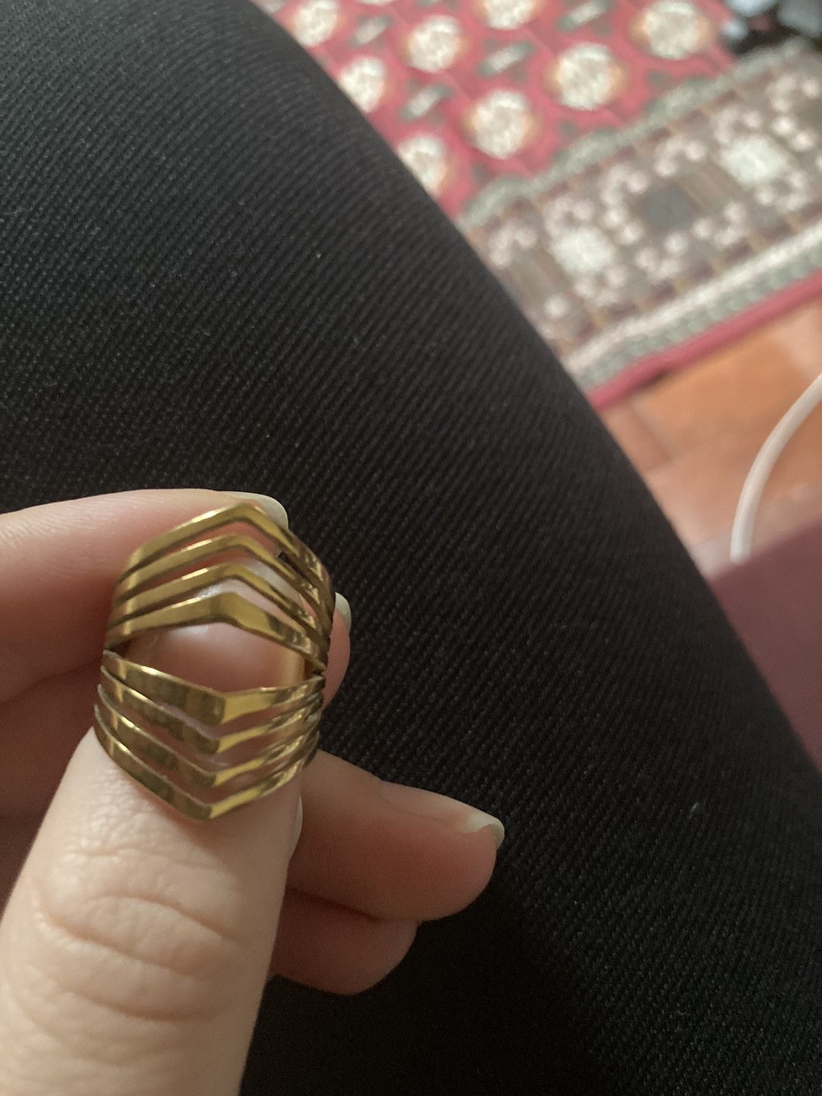 Jewelry 18 karat gold plated stainless steel multi ridge ring Size ONE SIZE - 2 Thumbnail