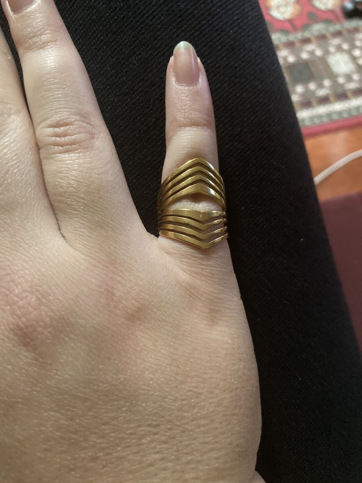 Jewelry 18 karat gold plated stainless steel multi ridge ring Size ONE SIZE - 1 Thumbnail