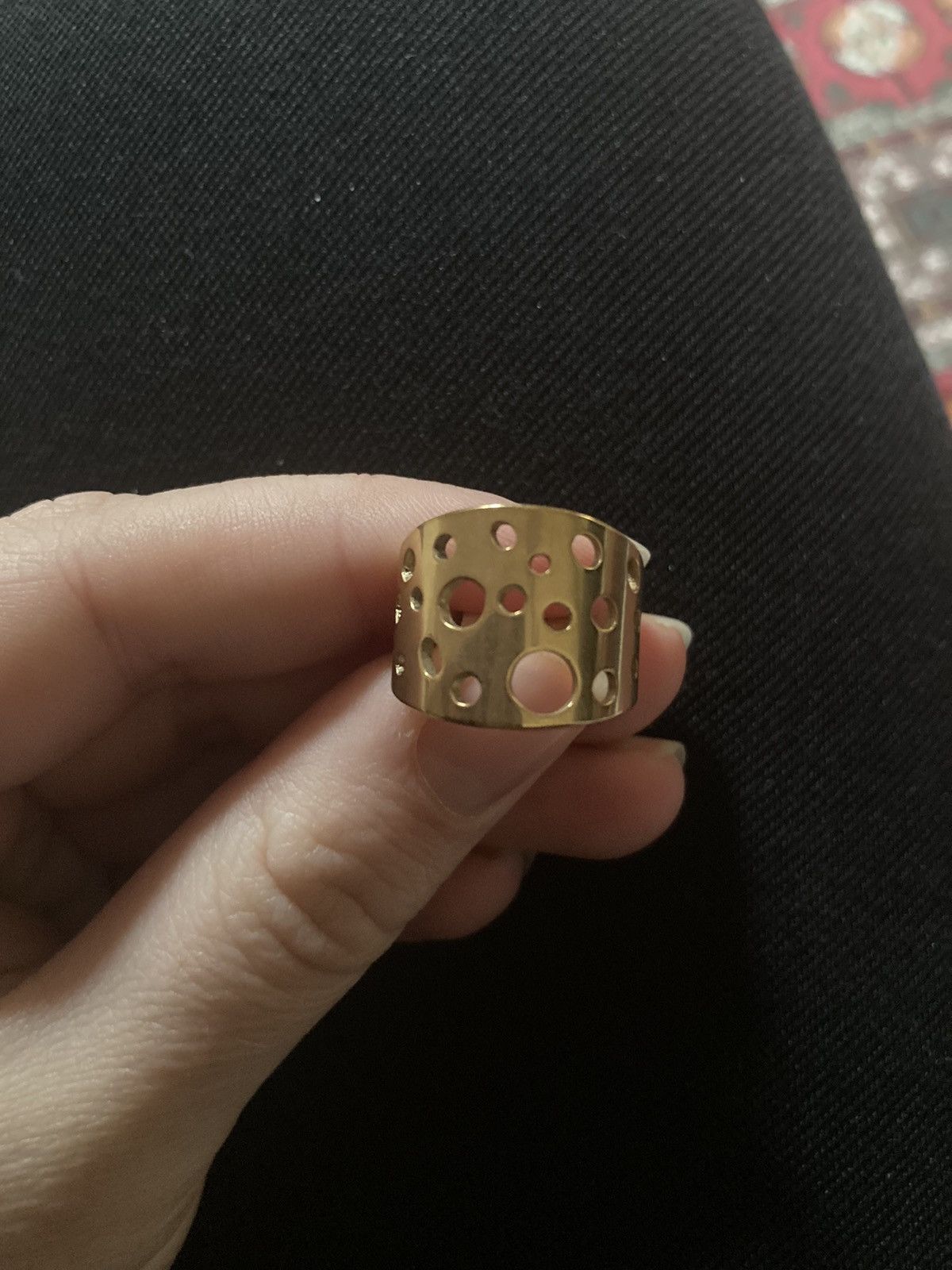 Jewelry 18 karat gold plated stainless steel holed statement ring Size ONE SIZE - 2 Thumbnail