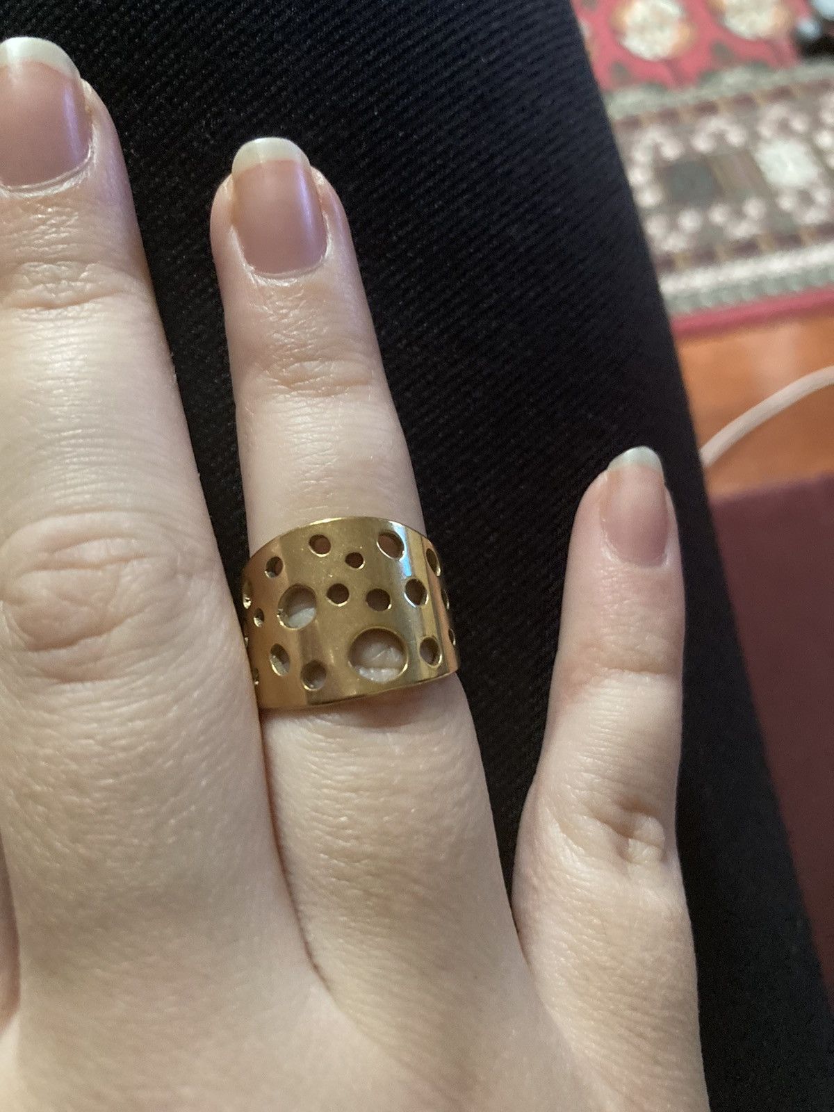Jewelry 18 karat gold plated stainless steel holed statement ring Size ONE SIZE - 1 Thumbnail