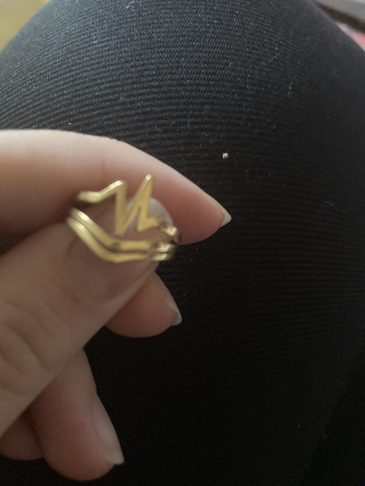 Jewelry 18 karat gold plated stainless steel heartbeat ridge ring Size ONE SIZE - 2 Thumbnail