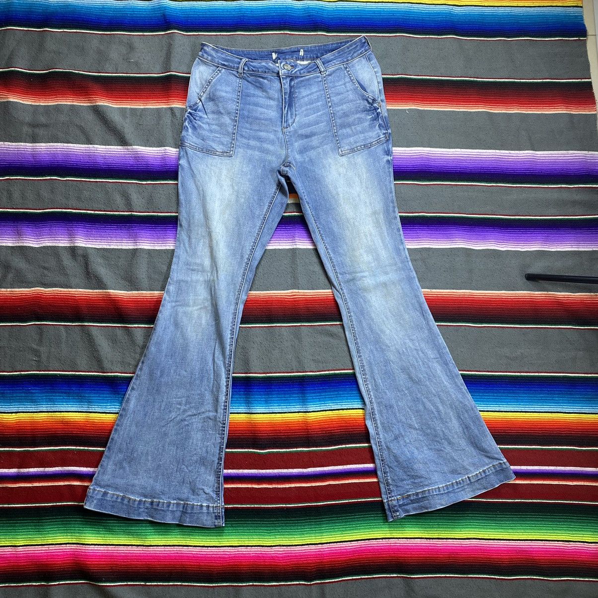 image of Vintage Faded Wash Bell Button Baker Stretchable Pants in Blue, Men's (Size 32)