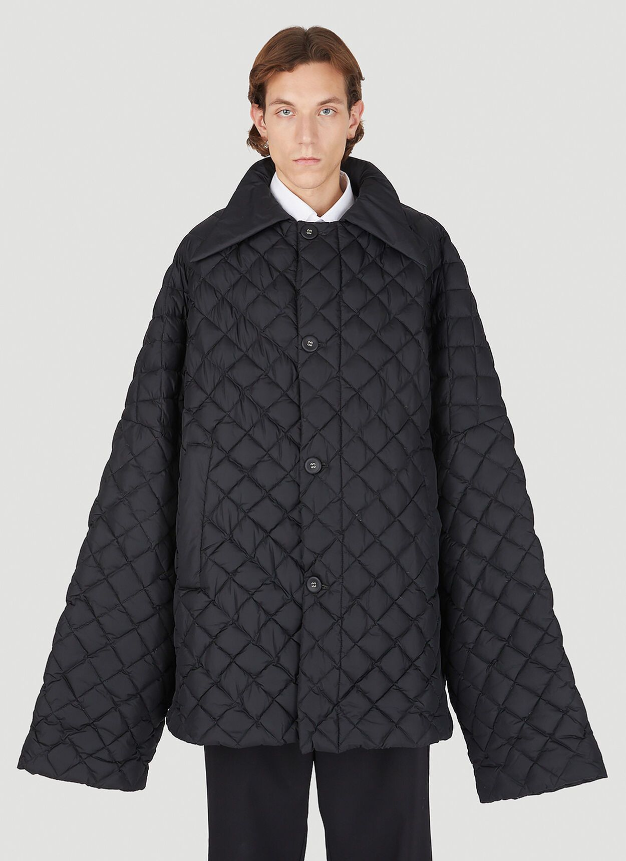 Raf Simons Black Oversized Quilted Short Padded Shirting Jacket 