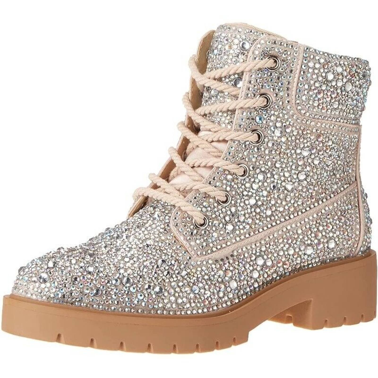 Betsey Johnson Hudson Combat Silver In Rhinestone Ankle Boot