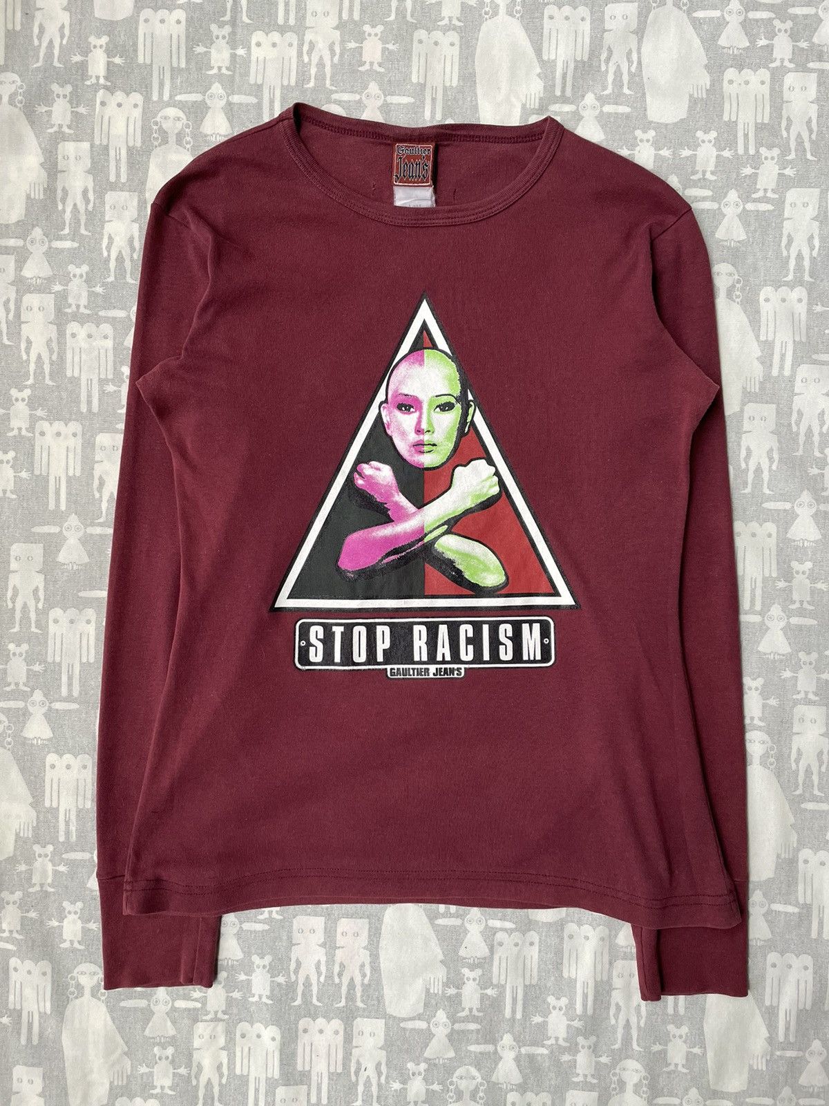 image of Jean Paul Gaultier Stop Racism Longsleeves Aw97 in Burgundy, Men's (Size Small)