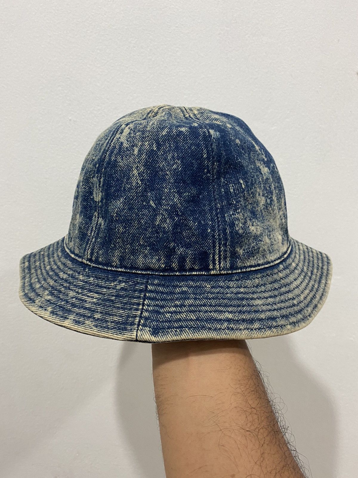 image of Distressed Denim x Vintage Distress Acid Washed Denim Style Bucket Hat in Denim Asic Wash, Men's