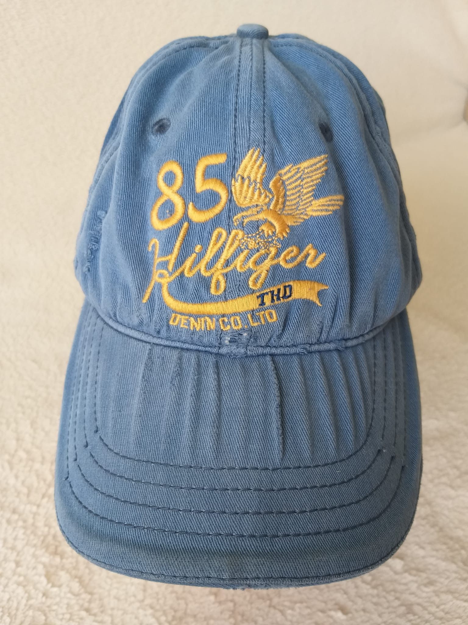 Tommy Hilfiger Tommy Hilfiger 85 Logo Distressed Denim Cap Hat Size ONE SIZE - 1 Thumbnail
