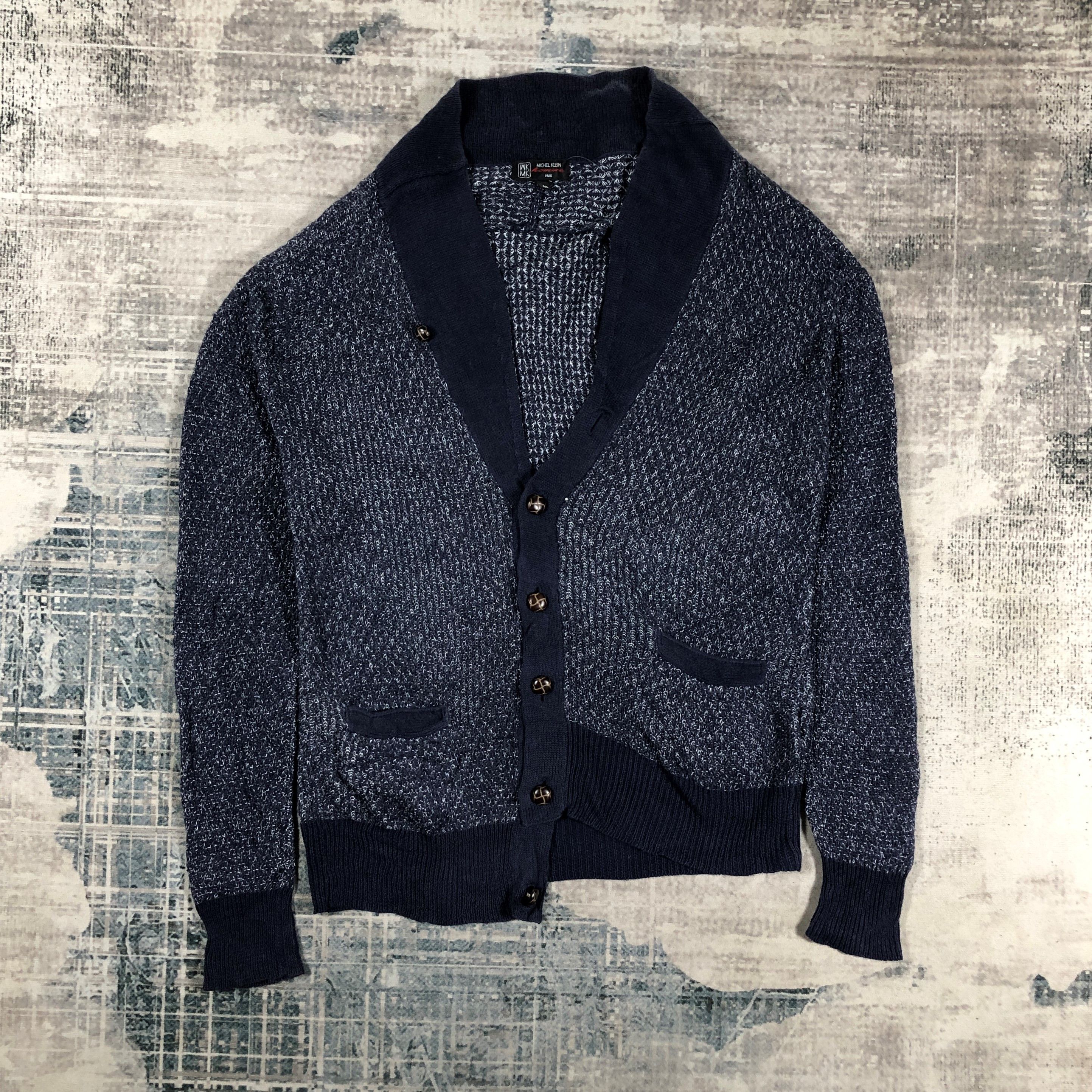 Michel Klein Striped Shawl Collar Cotton Cardigan