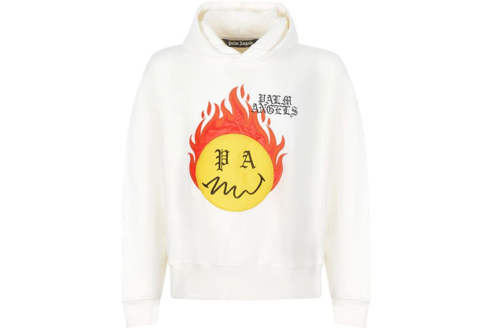 image of Palm Angels Burning Head Hoodie White, Men's (Size Medium)
