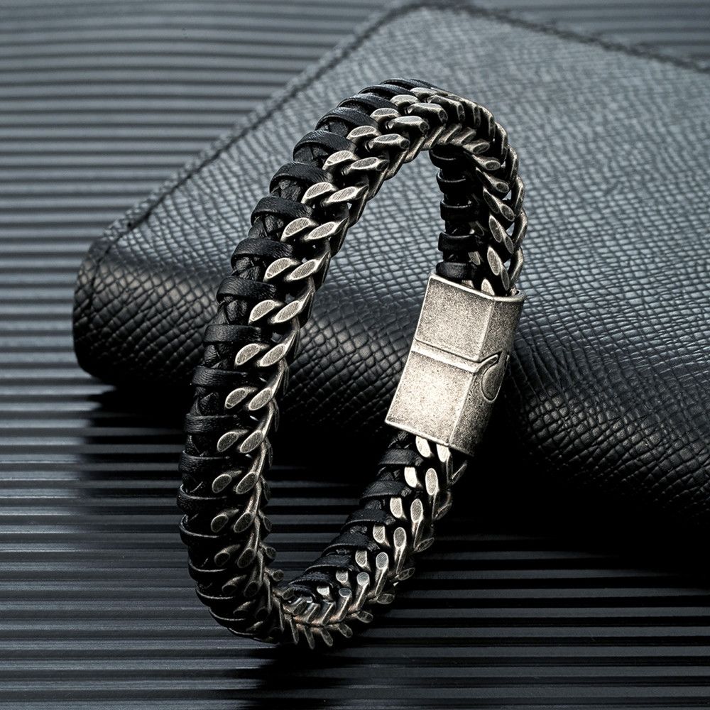 Jewelry Braided Rope Woven Black Leather Bracelets Size ONE SIZE - 1 Thumbnail