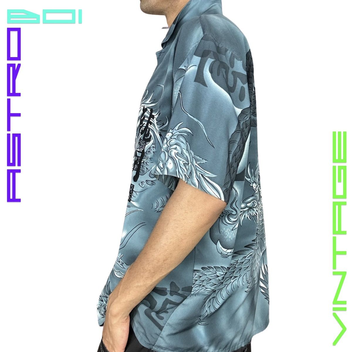 Vintage VINTAGE Y2K BLUE DRAGON OVERSIZED BUTTON UP _ XL Size US XL / EU 56 / 4 - 5 Thumbnail