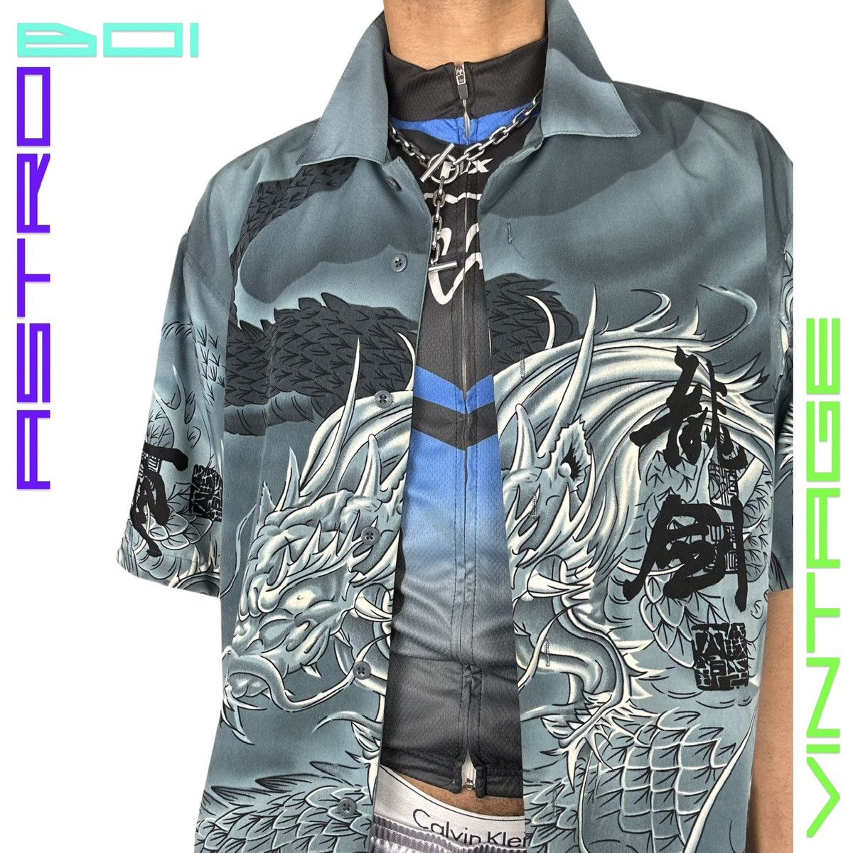 Vintage VINTAGE Y2K BLUE DRAGON OVERSIZED BUTTON UP _ XL Size US XL / EU 56 / 4 - 2 Thumbnail