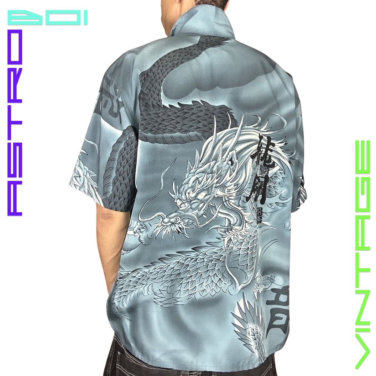 Vintage VINTAGE Y2K BLUE DRAGON OVERSIZED BUTTON UP _ XL Size US XL / EU 56 / 4 - 4 Thumbnail