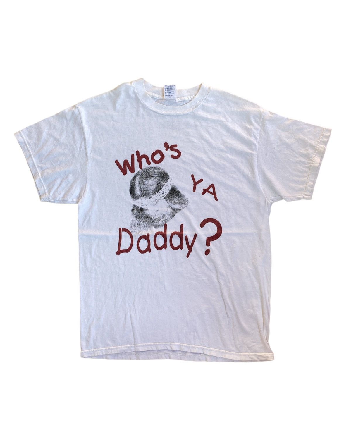 Vintage Vintage 90s Whos Ya Daddy Streetwear White T shirt Size US L / EU 52-54 / 3 - 1 Thumbnail