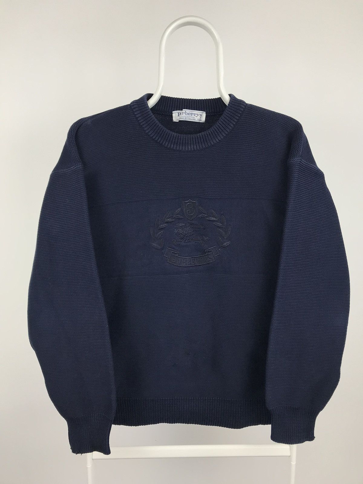 image of Burberrys Big Center Logo Wool Sweater in Navy, Men's (Size Small)