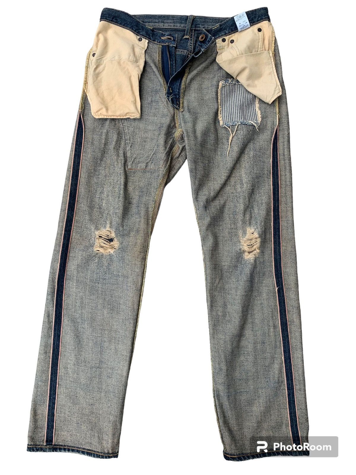 Edwin Rare!! Distressed Edwin Patchwork Selvedge Denim Pants Size US 32 / EU 48 - 21 Thumbnail