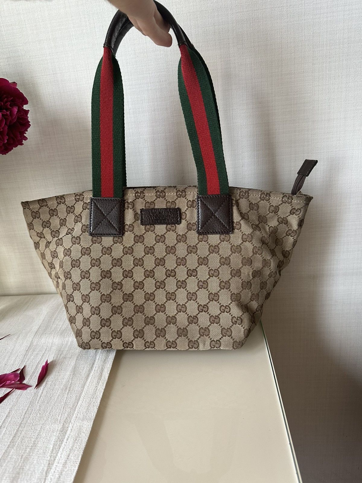Iconic! Gucci GG Monogram Shelly Line Tote Shoulder Bag in Brown, Women's