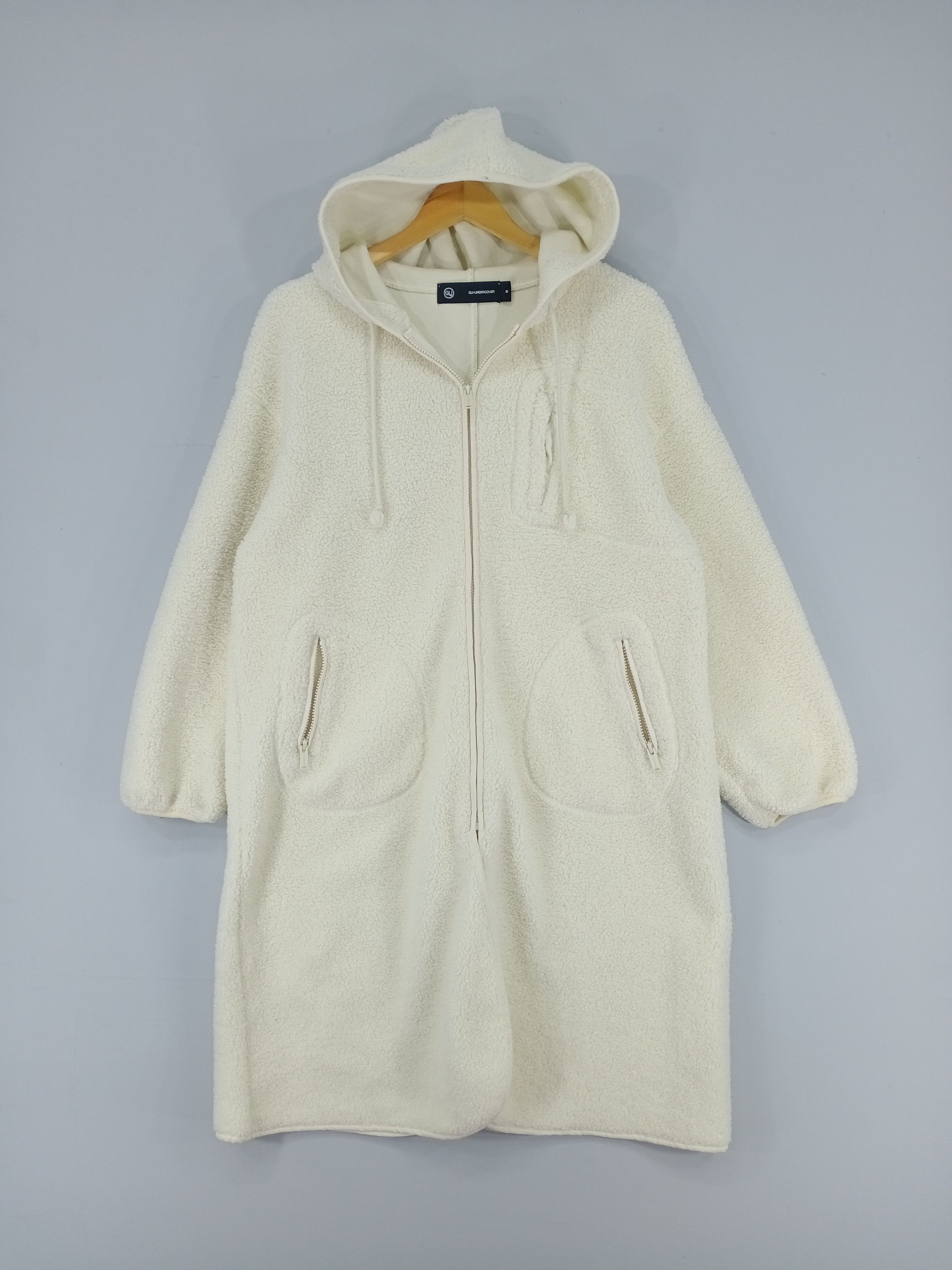 image of Gu x Undercover Deep Pile Fleece Long Jacket in White/Cream, Men's (Size Medium)