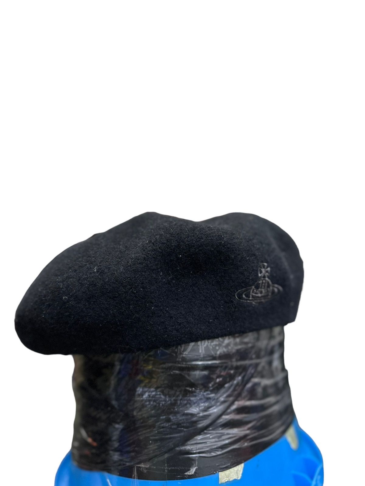 Pre-owned Vivienne Westwood Wool Beret Hat Embroidered In Navy Blue