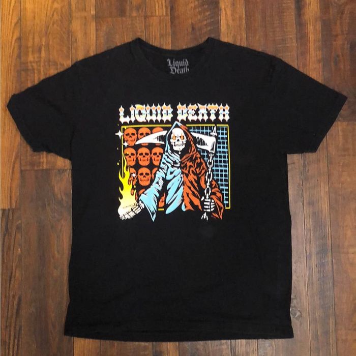 Japanese Brand Liquid Death Mountain Water Grim Reaper Shirt Xl 