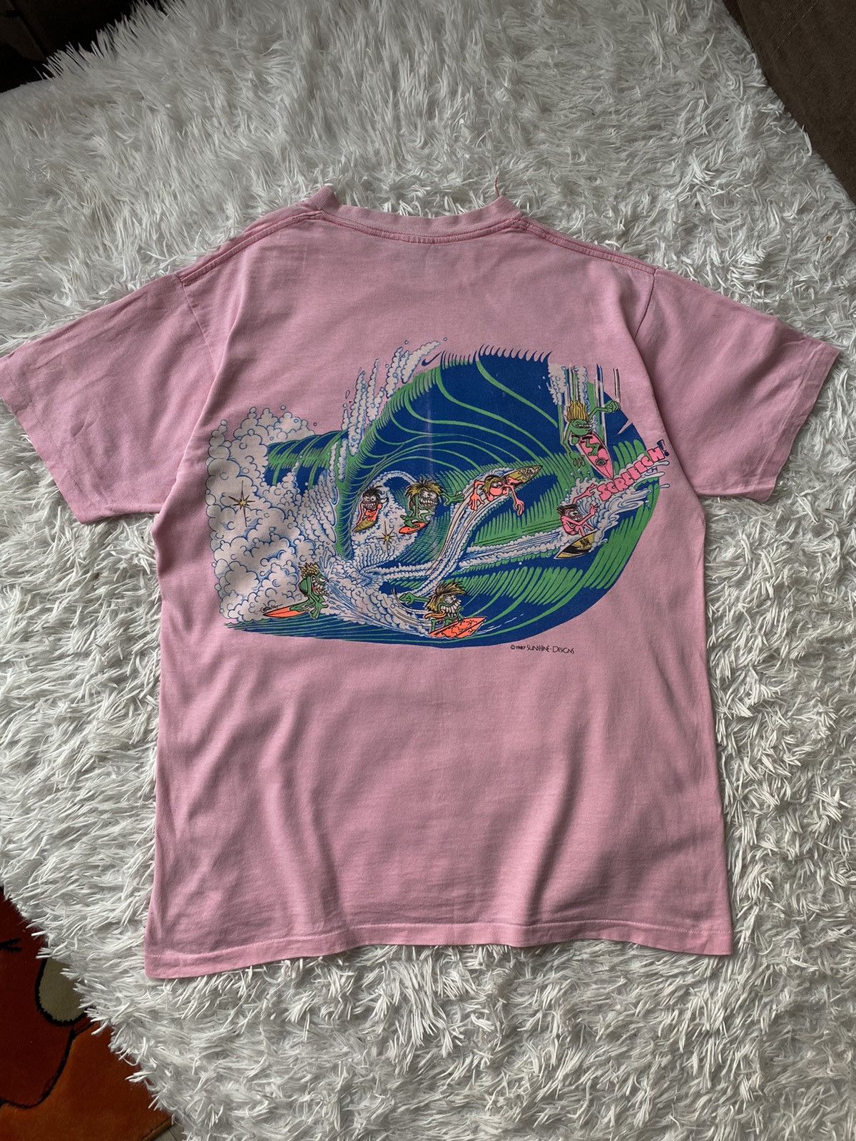 image of Vintage 1987 Surf Zoids Cartoon Monster Graphic Tee XL in Pink, Men's
