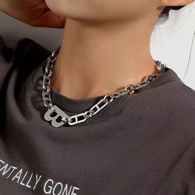Jewelry × Vintage Letter B Thick Chain Link Jewelry Necklace Size ONE SIZE - 5 Thumbnail