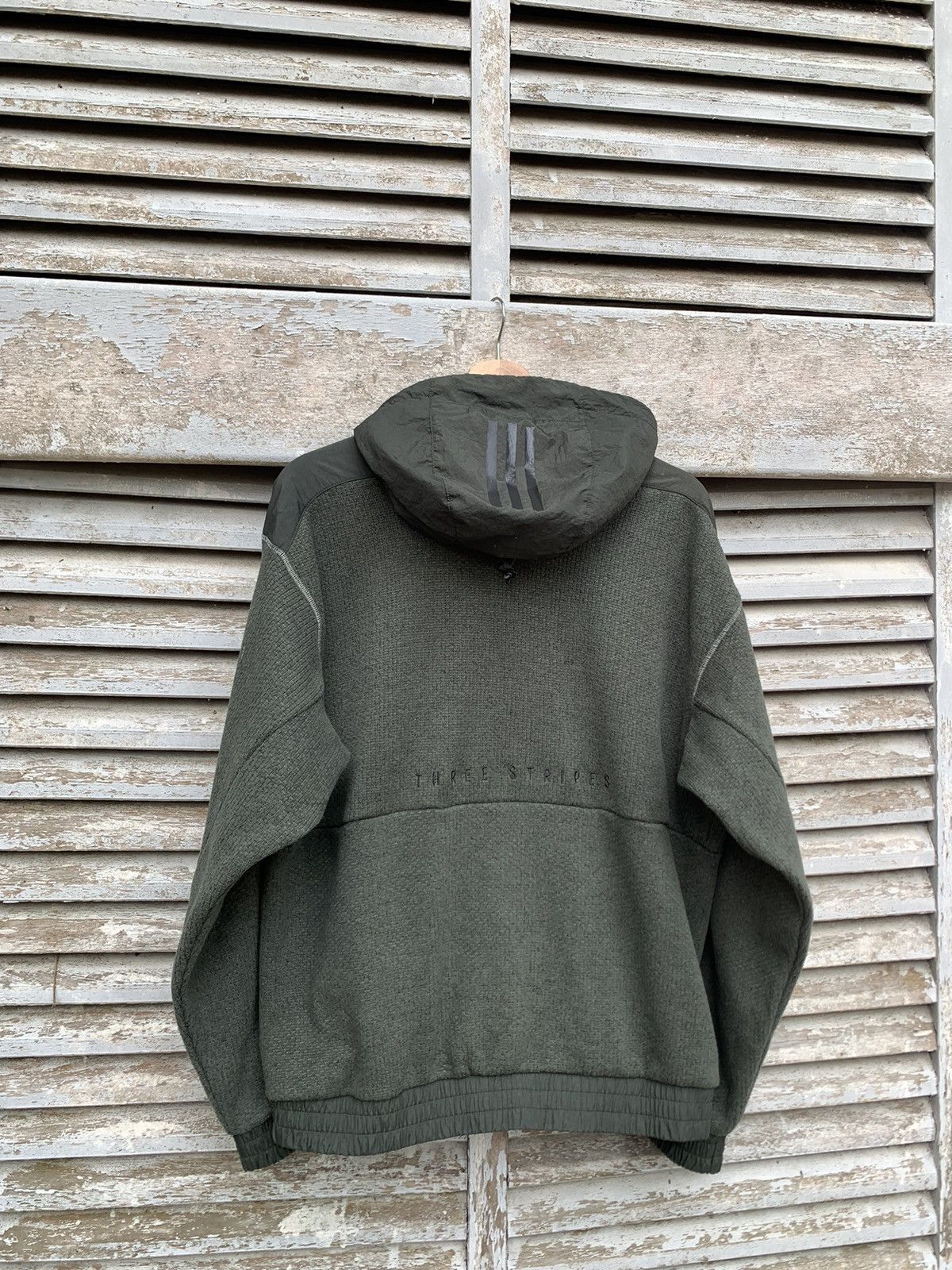 image of Adidas Three Stripes Knit Fabric Zipper Hoodie in Green, Men's (Size Medium)