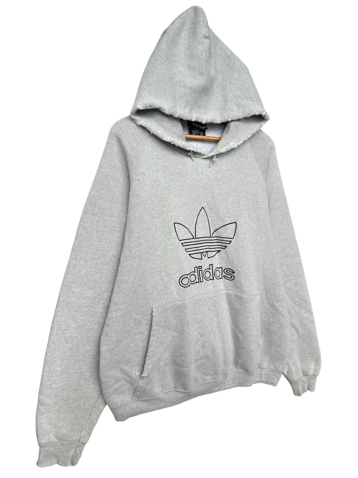 Vintage Vintage 90s Adidas Distressed Thrashed Sun Faded Hoodie XL Size US XL / EU 56 / 4 - 4 Thumbnail