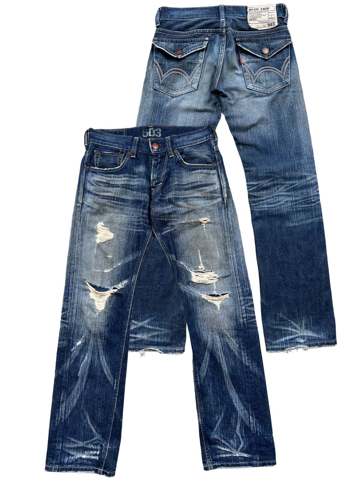 Edwin Vintage Edwin Blue Trip Distressed Denim Jeans 31x32 Size US 31 - 1 Thumbnail