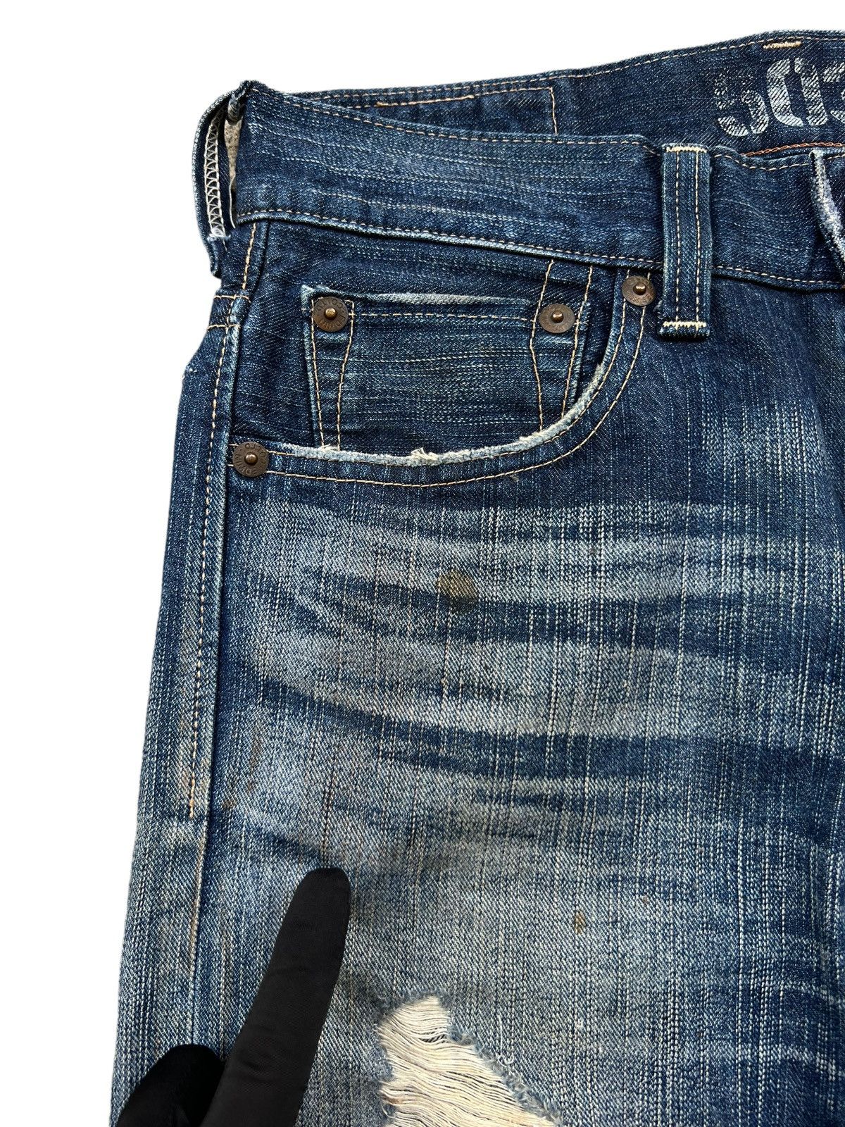 Edwin Vintage Edwin Blue Trip Distressed Denim Jeans 31x32 Size US 31 - 5 Thumbnail
