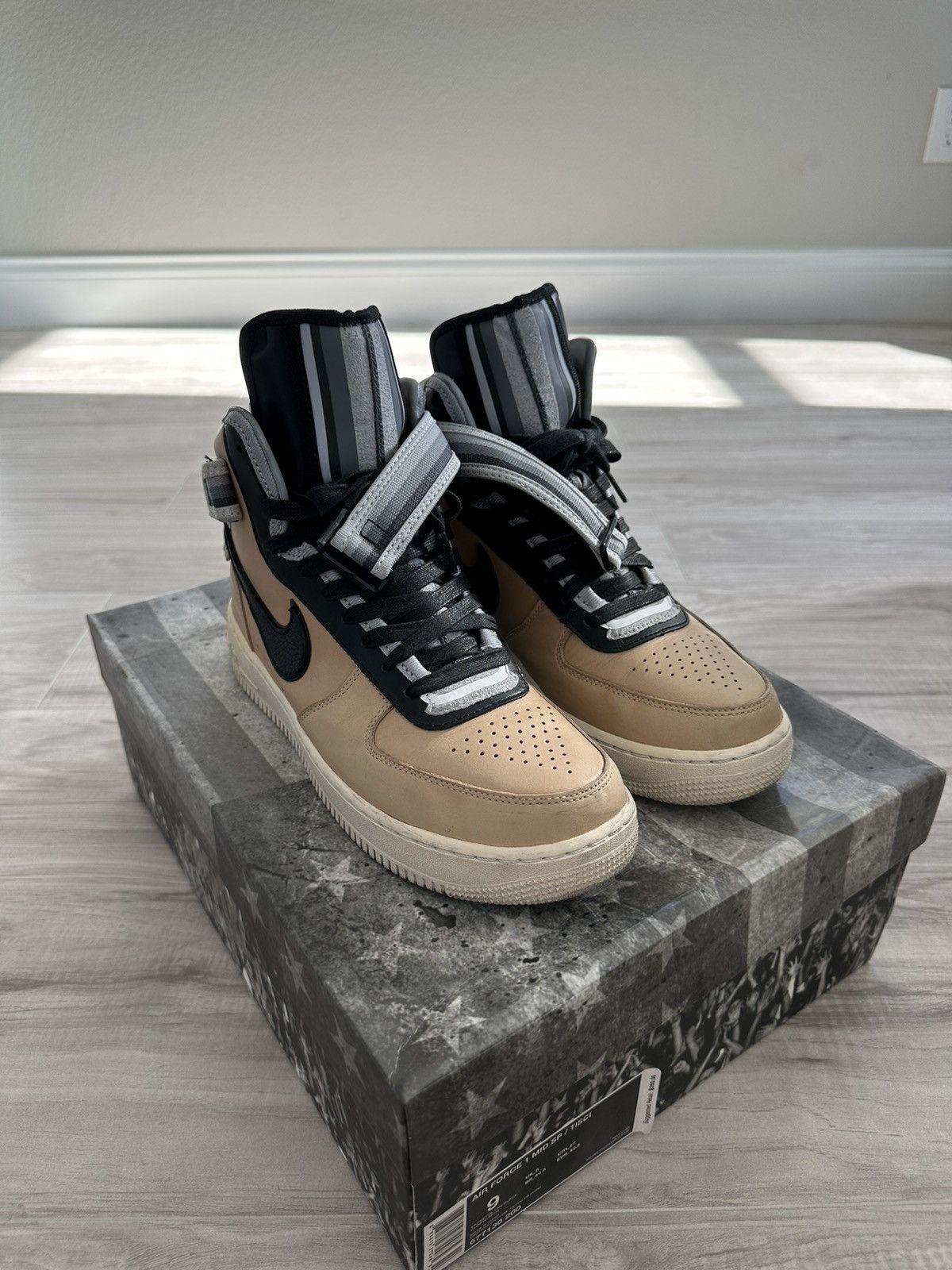 image of Givenchy x Nike Air Force 1 Mid Vachetta Tan Ricardo Tisci Shoes in Beige, Men's (Size 9)