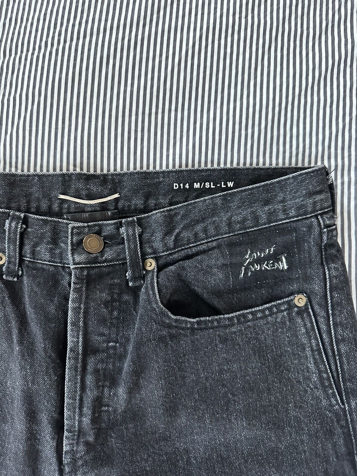 Saint Laurent Paris D14 Distressed Black Japanese Denim Jeans Size US 32 / EU 48 - 1 Thumbnail