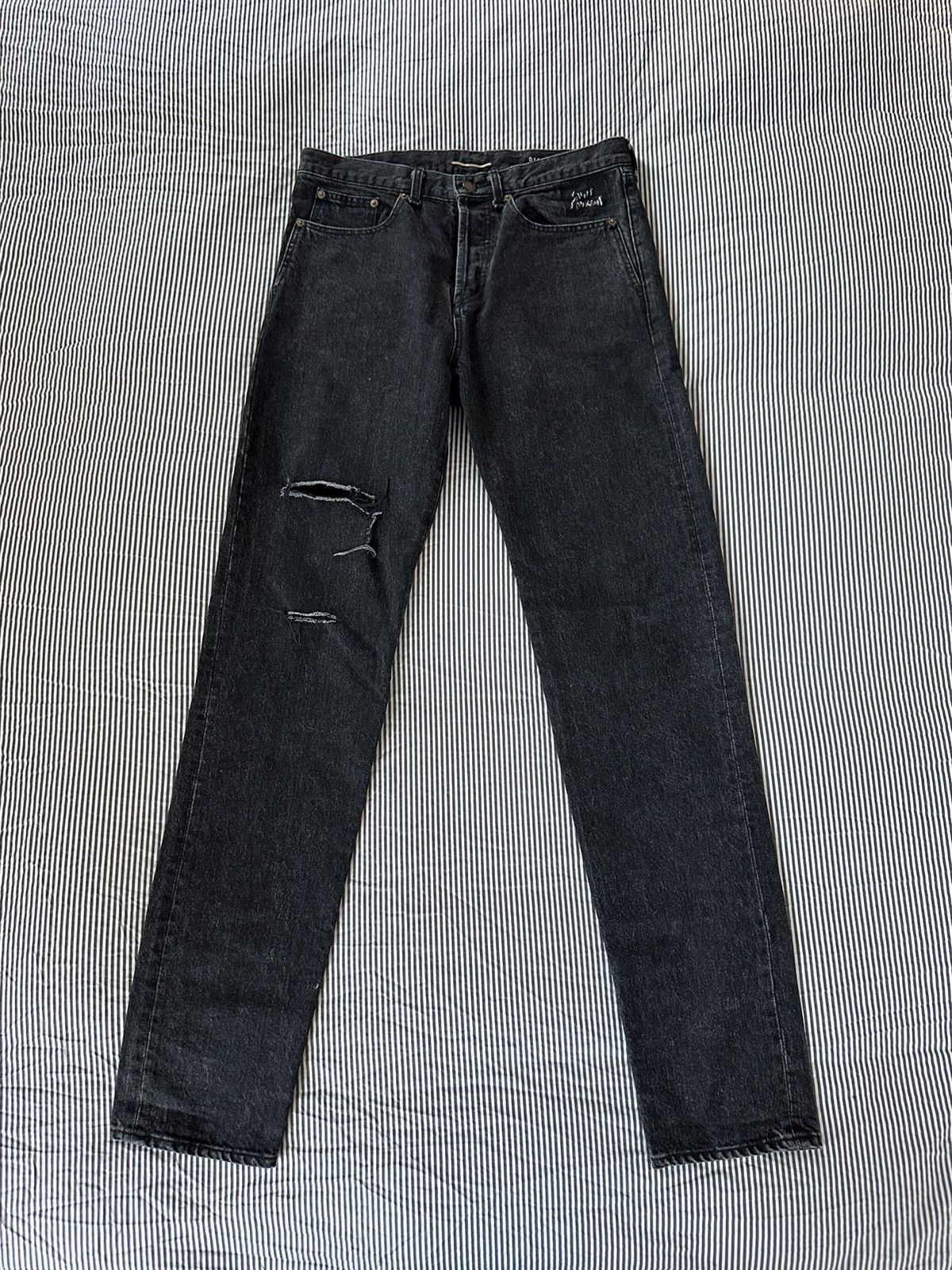 Saint Laurent Paris D14 Distressed Black Japanese Denim Jeans Size US 32 / EU 48 - 2 Thumbnail