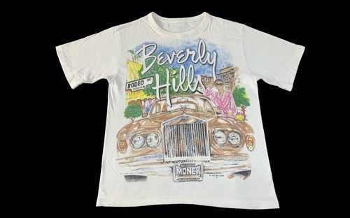 image of Vintage 90's 1987 Alamo Design Beverly Hills Big Graphic Screen Tee in White, Men's (Size Small)