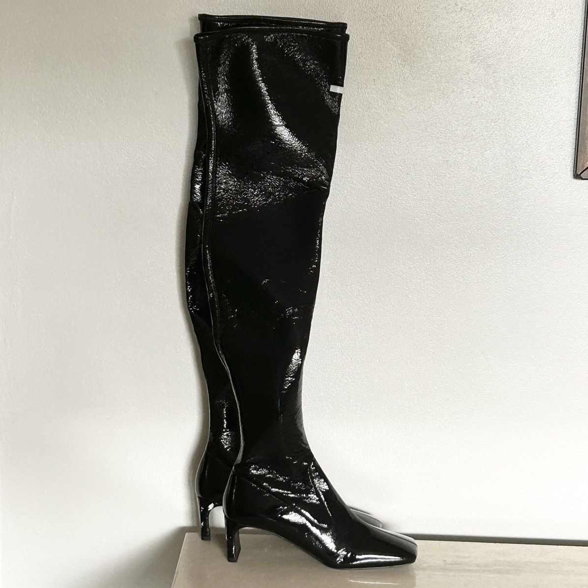 New Prada Faux Leather Over The Knee Boots Size 37.5