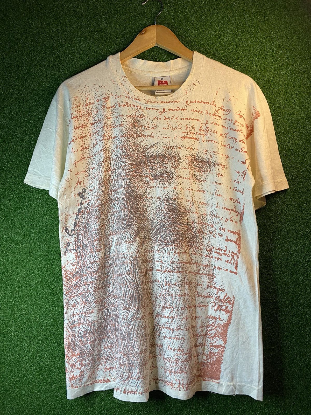 image of Art x Da Vinci Vintage 90's Leonardo Da Vinci Full Print T-Shirt in White, Men's (Size Medium)