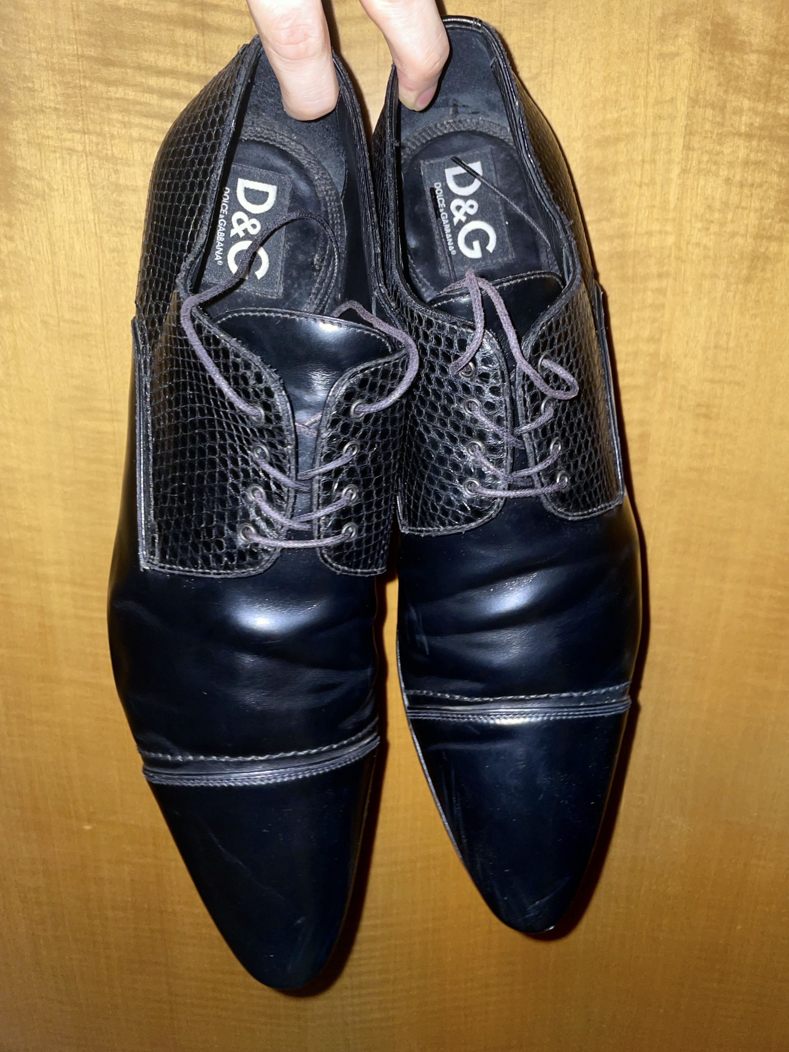 Dolce & Gabbana GLOSSY BOX CALFSKIN & PYTHON JAZZ LEATHER DERBY SHOES Size US 11 / EU 44 - 2 Thumbnail