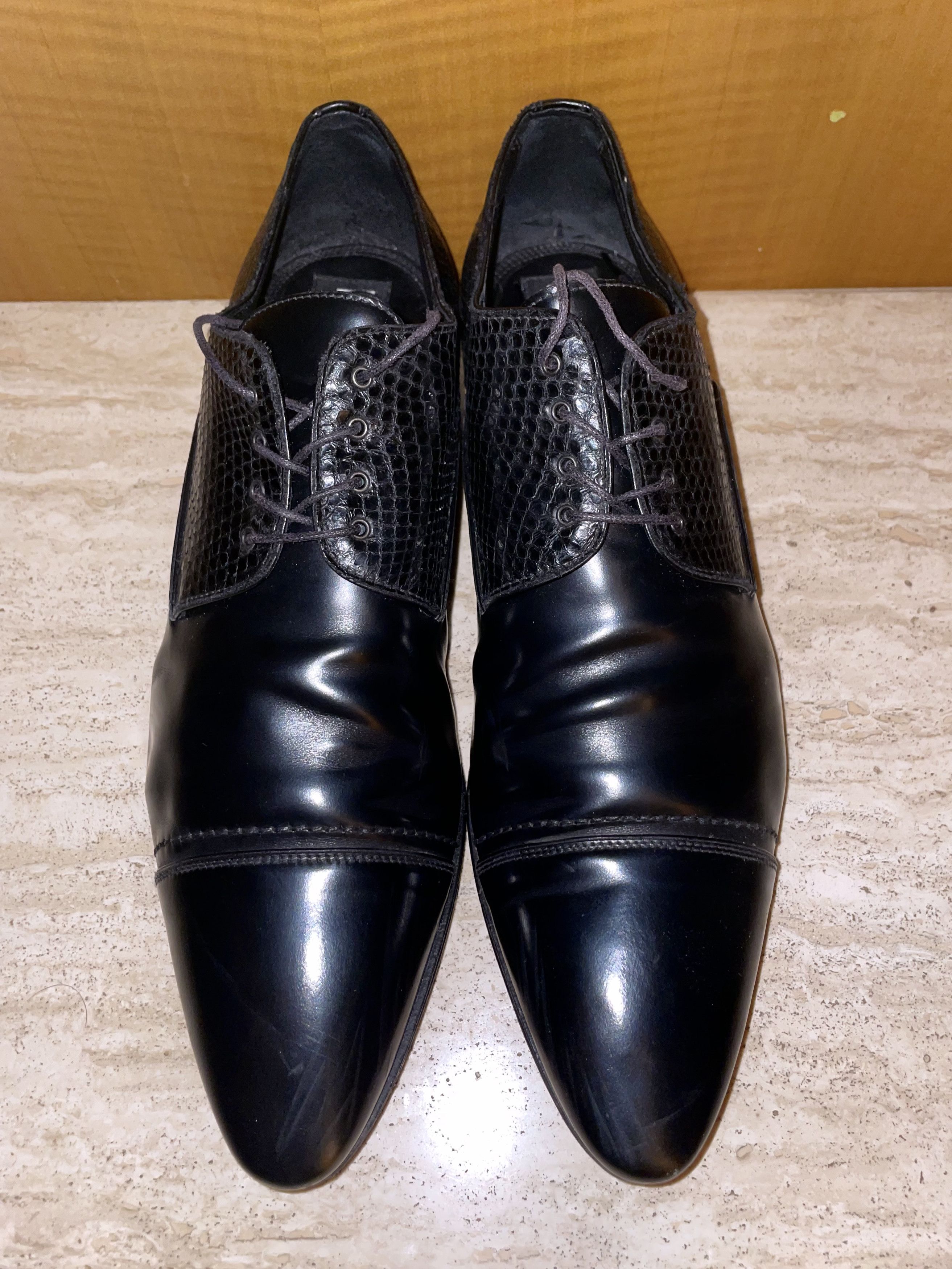 Dolce & Gabbana GLOSSY BOX CALFSKIN & PYTHON JAZZ LEATHER DERBY SHOES Size US 11 / EU 44 - 3 Thumbnail
