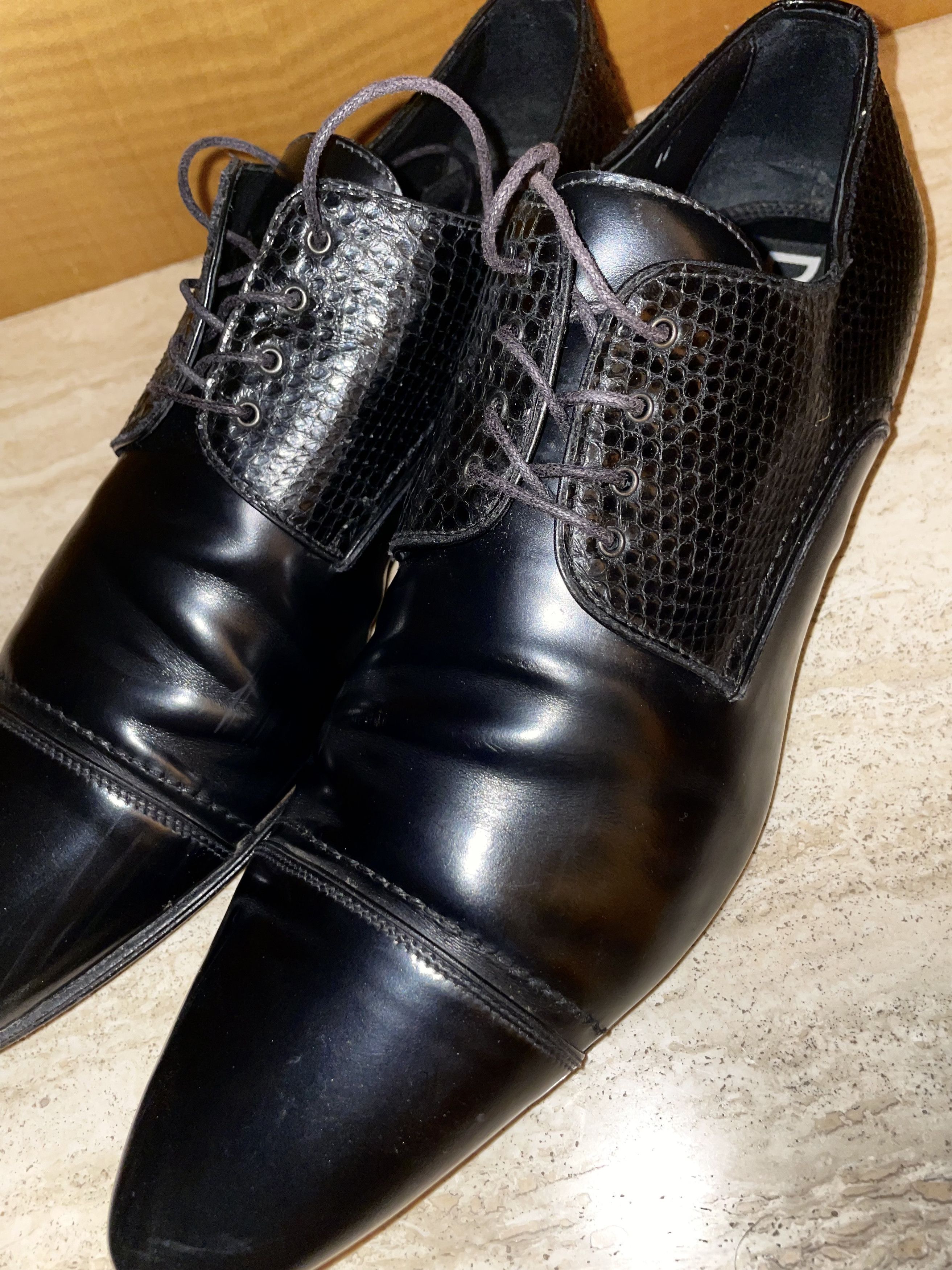 Dolce & Gabbana GLOSSY BOX CALFSKIN & PYTHON JAZZ LEATHER DERBY SHOES Size US 11 / EU 44 - 7 Thumbnail
