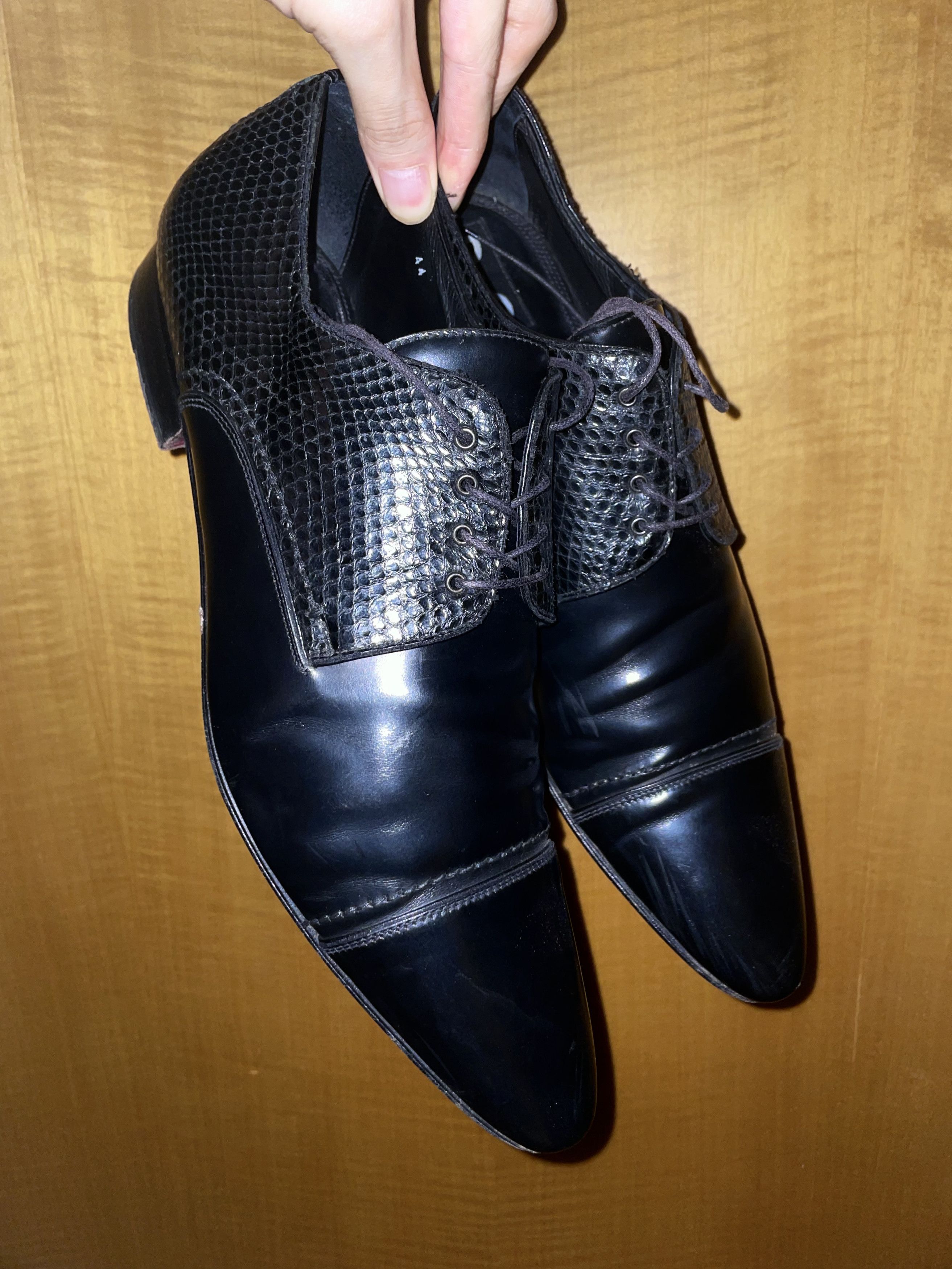 Dolce & Gabbana GLOSSY BOX CALFSKIN & PYTHON JAZZ LEATHER DERBY SHOES Size US 11 / EU 44 - 1 Thumbnail
