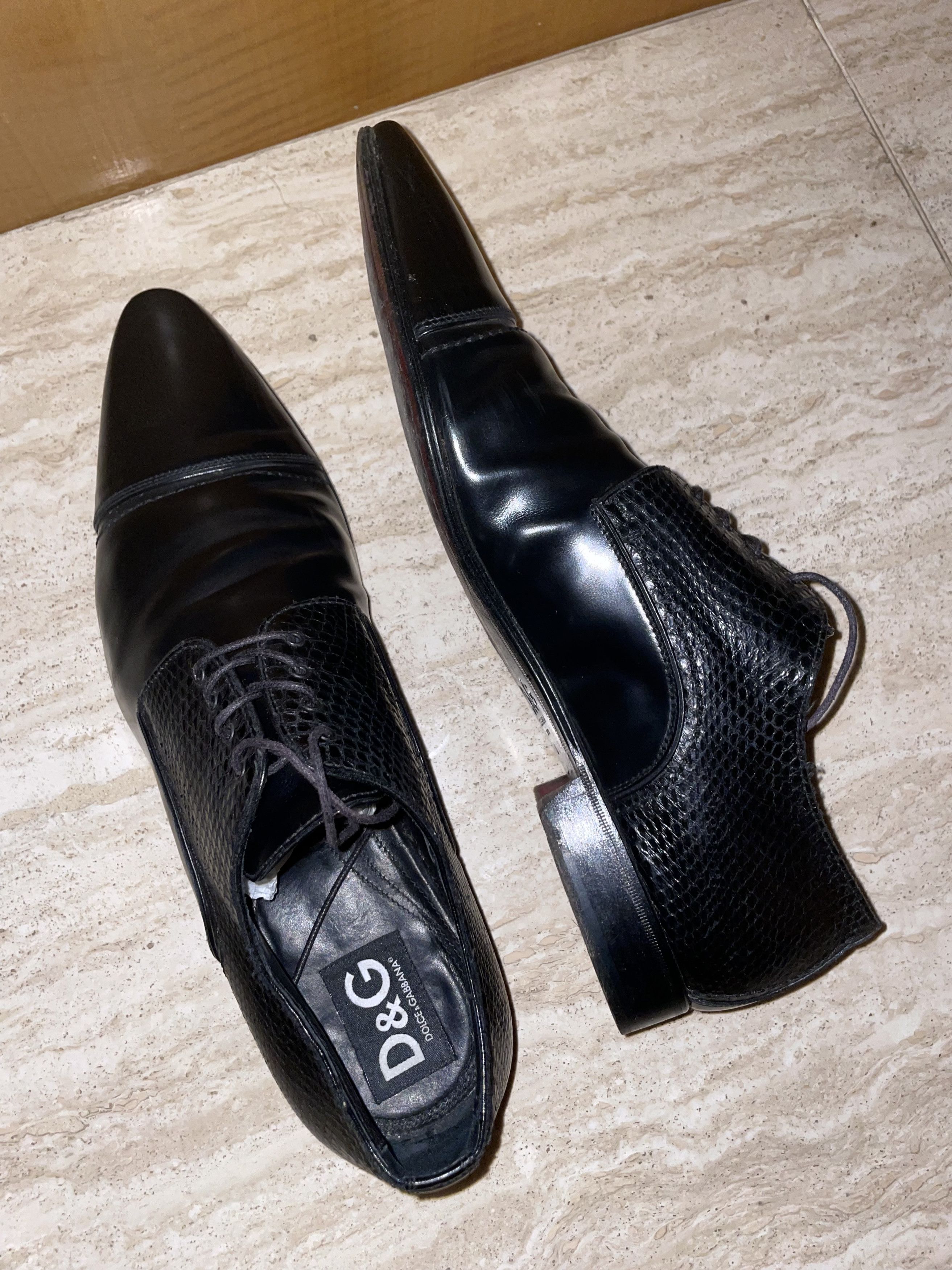 Dolce & Gabbana GLOSSY BOX CALFSKIN & PYTHON JAZZ LEATHER DERBY SHOES Size US 11 / EU 44 - 6 Thumbnail
