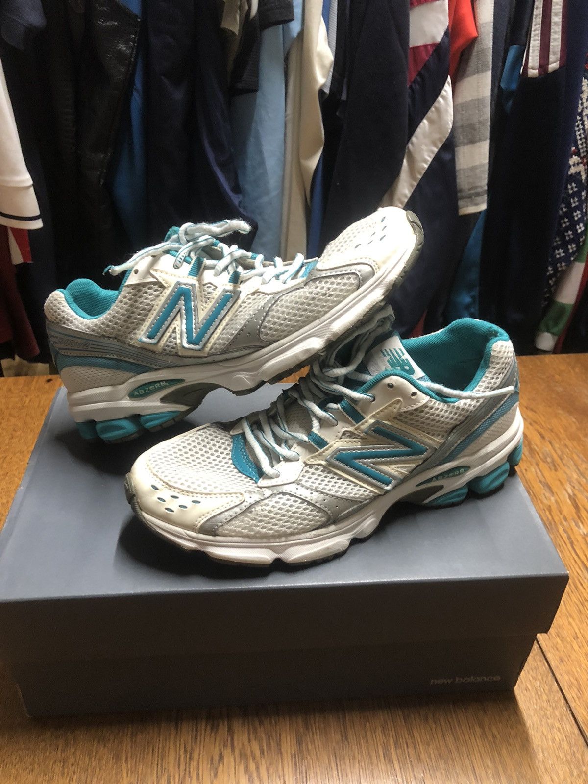 image of New Balance 560 Running Y2K Street Fashion Shoes in Grey Marl Blue Green, Men's (Size 8)