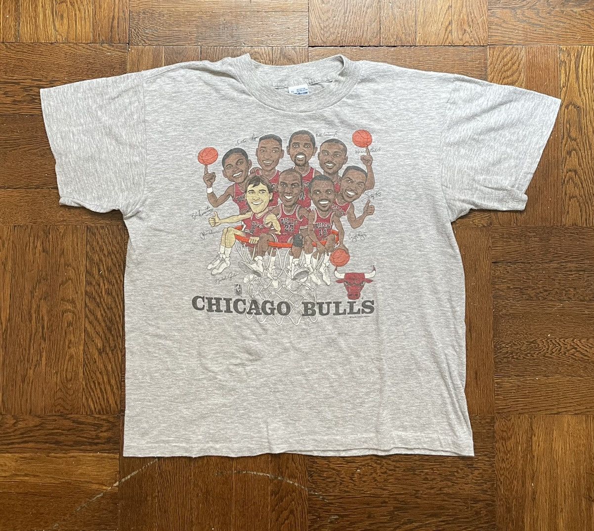 image of NBA x Salem Vintage Salem Sportswear Chicago Bulls Hoopla T Shirt Jordan in Grey, Men's (Size XL)