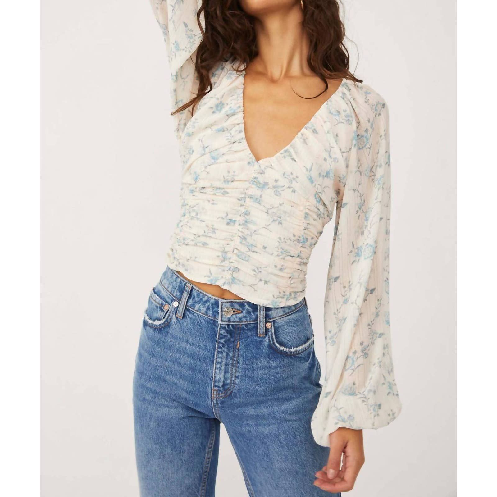 Free People x Sandrine Rose Patchwork Blouse Patchwork Denim Blue Size L
