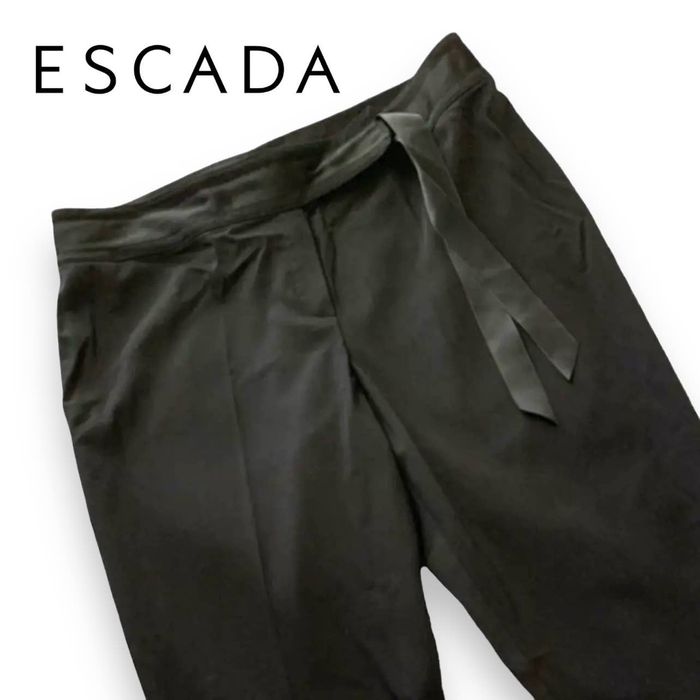 Escada Escada Black Wool Dress Pants Ribbon Belt Trouser Wide Leg | Grailed