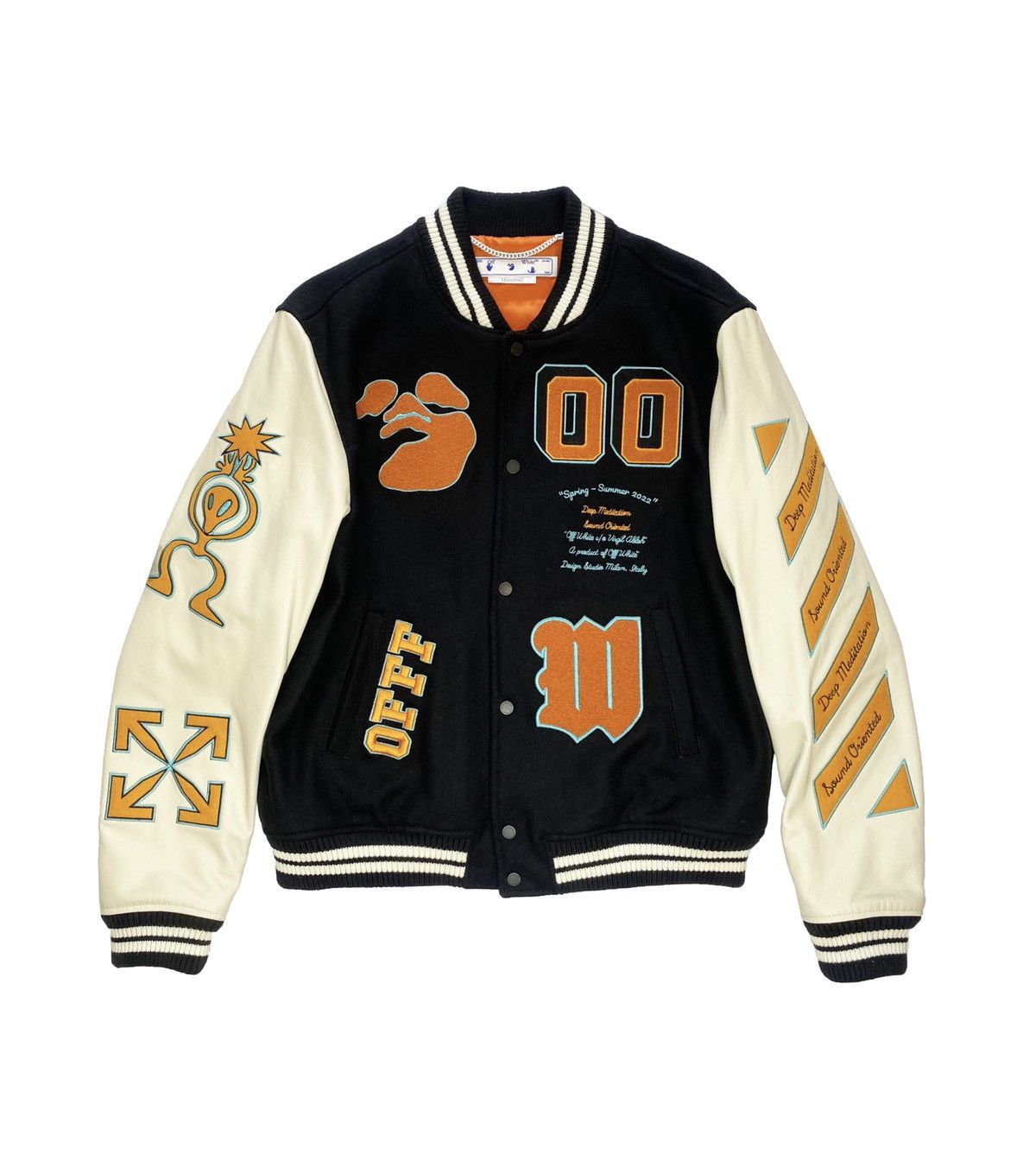 Off-White Off-White Graphics Leather Varsity Jacket | Grailed